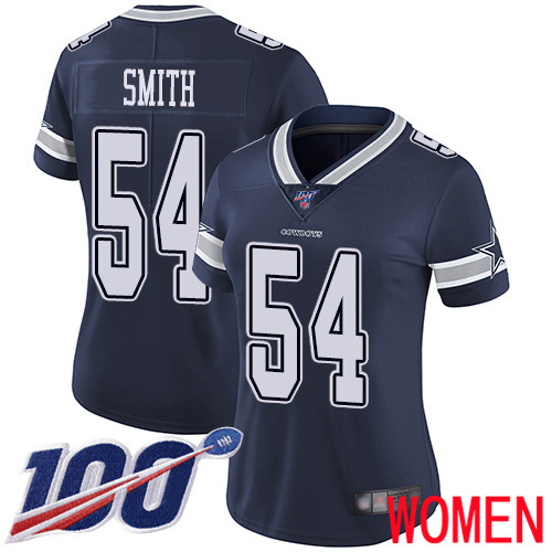 Women Dallas Cowboys Limited Navy Blue Jaylon Smith Home #54 100th Season Vapor Untouchable NFL Jersey->women nfl jersey->Women Jersey